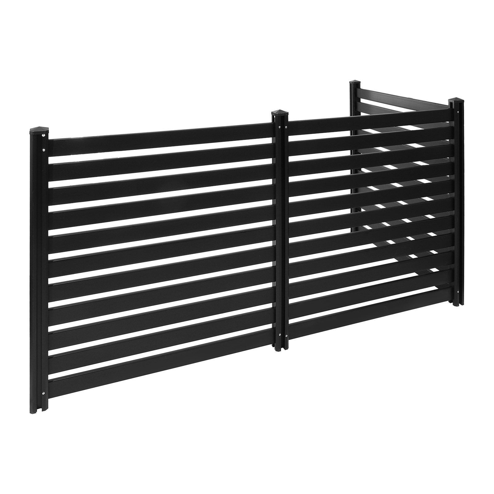 3-Panel Vinyl Privacy Screen 50x48in w/ 27.6in Galvanized Stakes, Black
