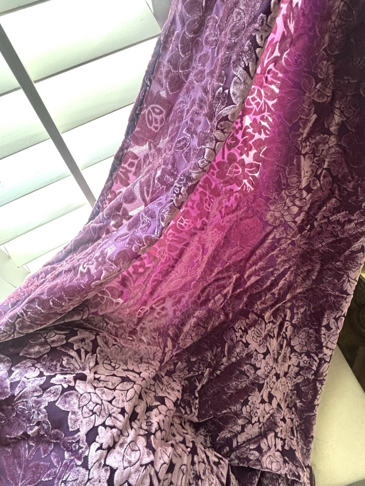(3) 90’s Burnout Velvet Draping Swags Plum Window Scarf Floral Moody Witchy Boho