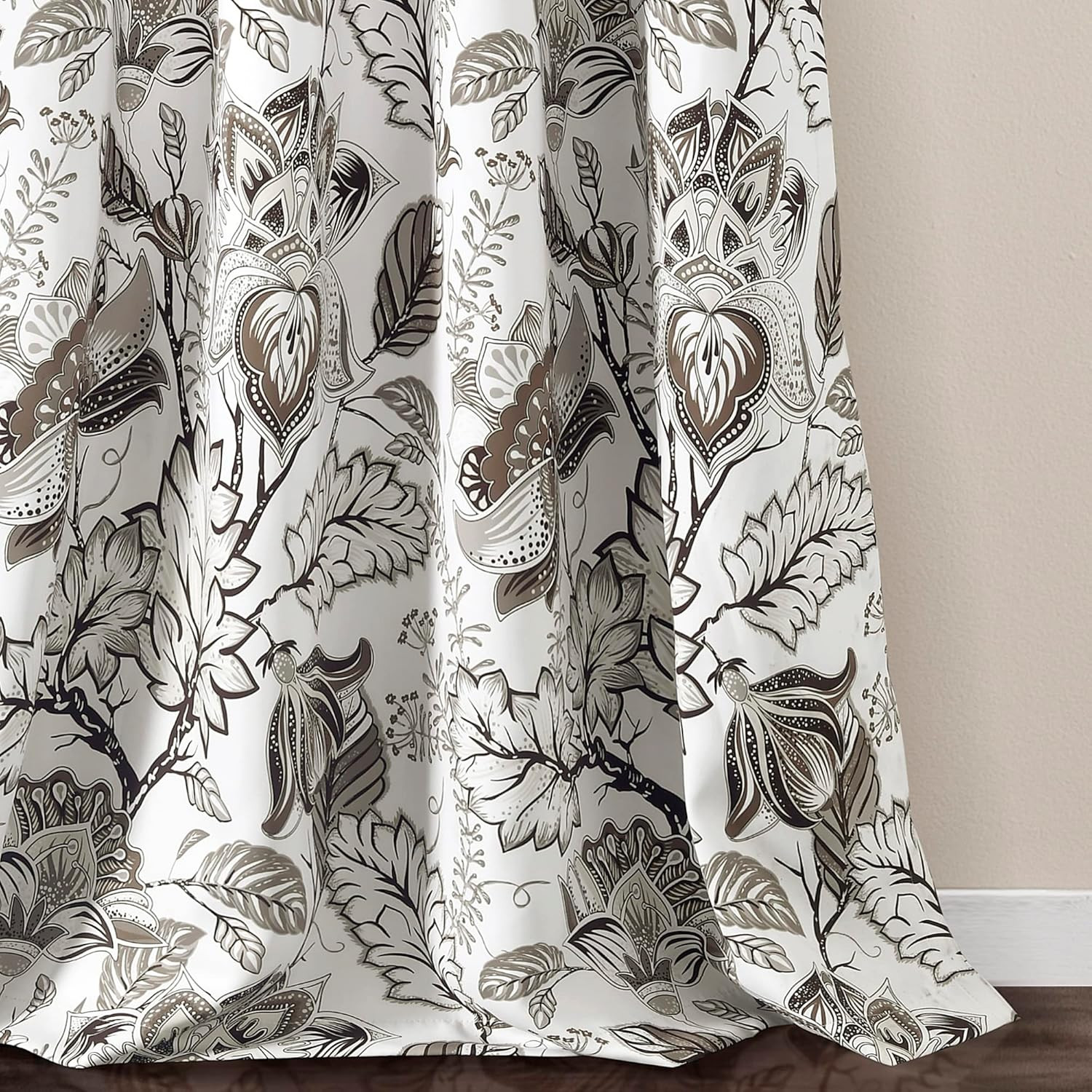 Cynthia Jacobean Light Filtering Curtain Panels, 84″ L x 52″ W, Neutral Pair