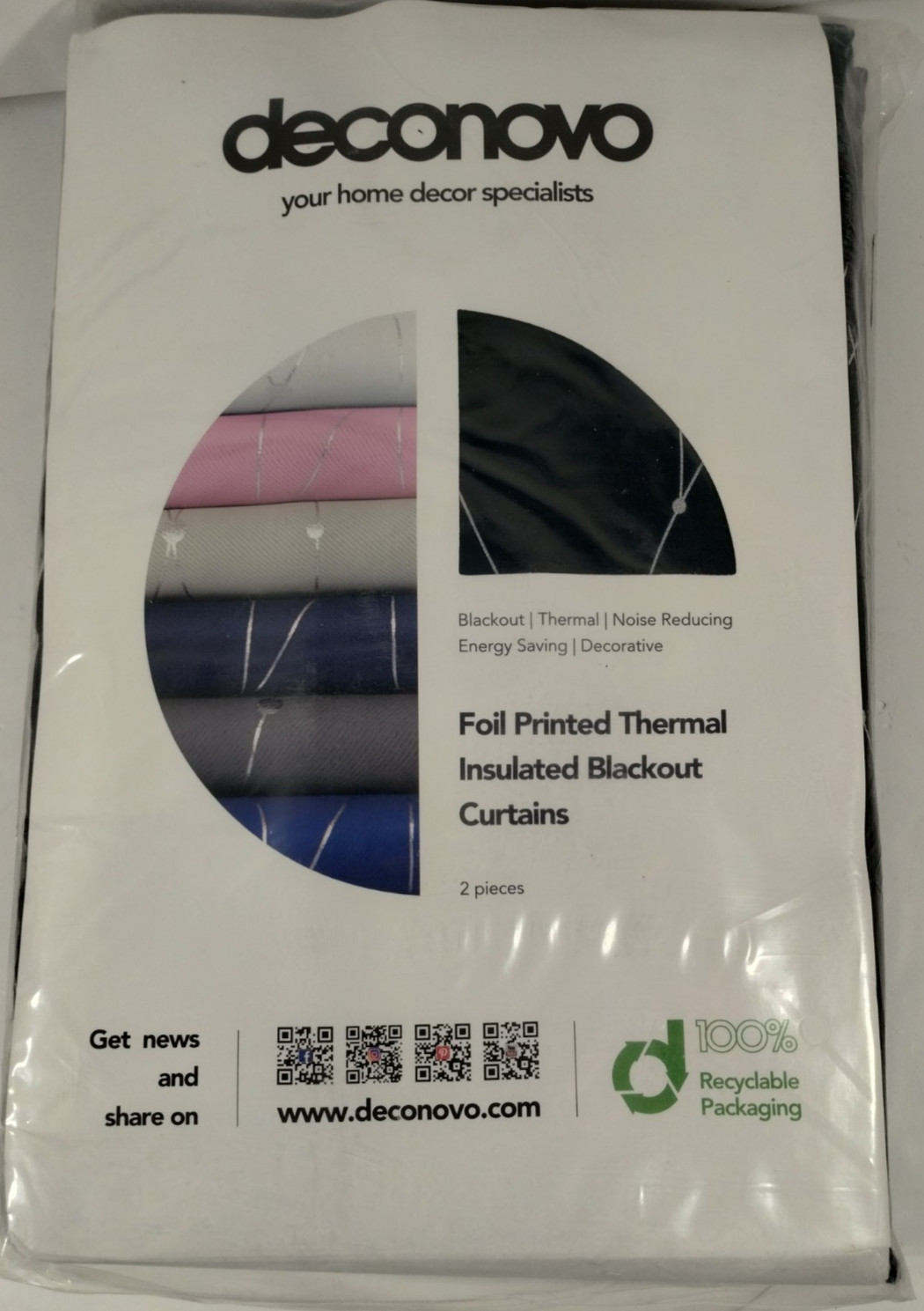 Deconovo~Foil Printed Thermal Insulated Blackout Curtains~Black~42 in x 84 in
