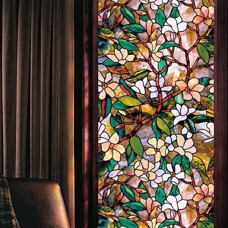 Window Privacy Film Magnolia Window Film stickers Non Adhesive Static Cling…
