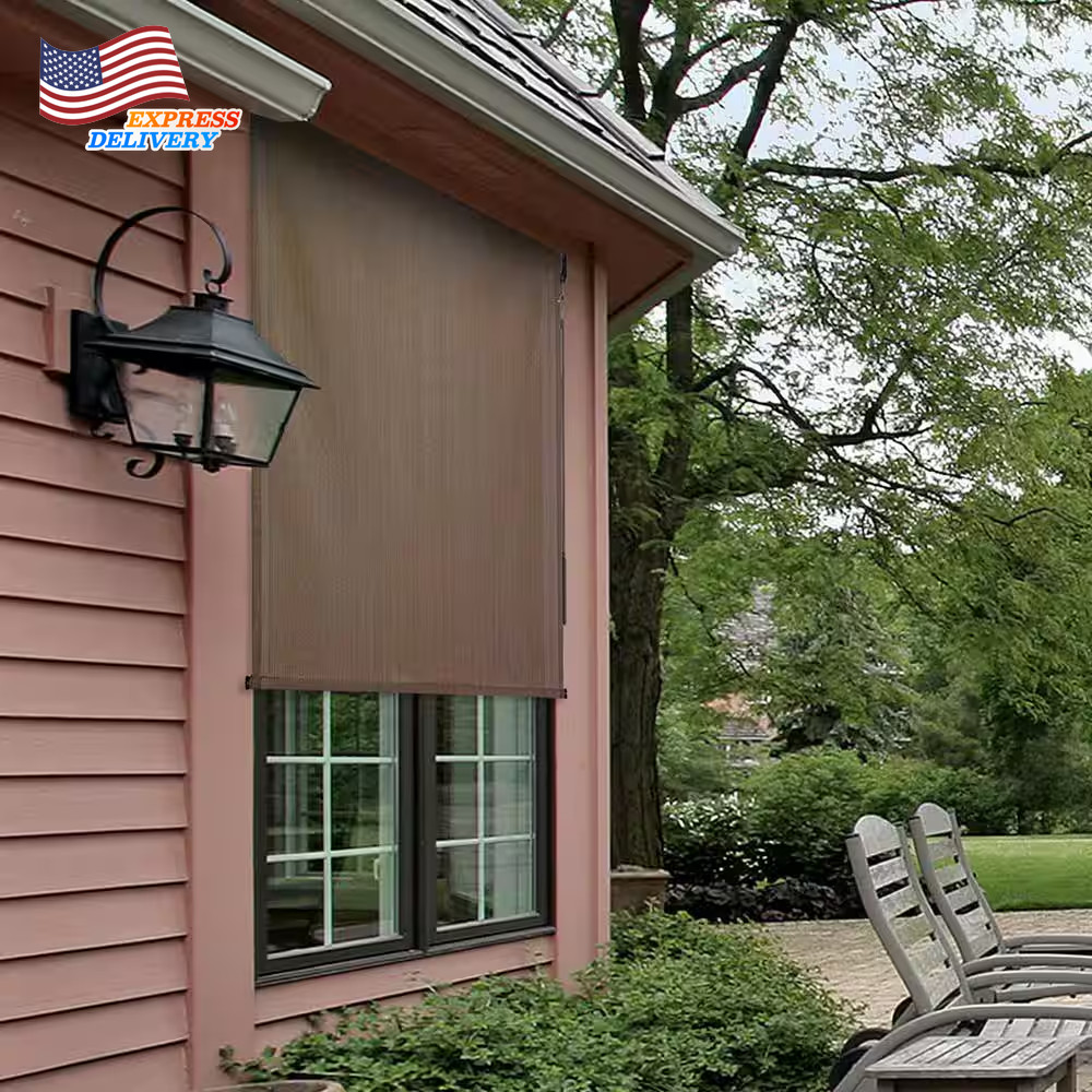 Driftwood Dark Brown Cordless Outdoor Patio Roller Shade 96 In. W X 72 In. L