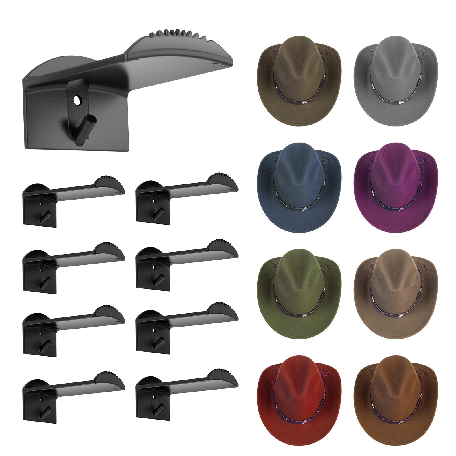 3.0 Inch Wall Hat Hooks (8 Pack) – Strong Adhesive Cowboy Hat Rack with An
