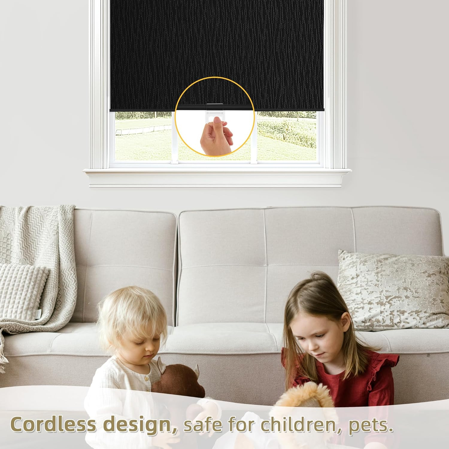 ChrisDowa 100% Blackout Roller Shades for Windows, Striped Pattern Cordless Pull