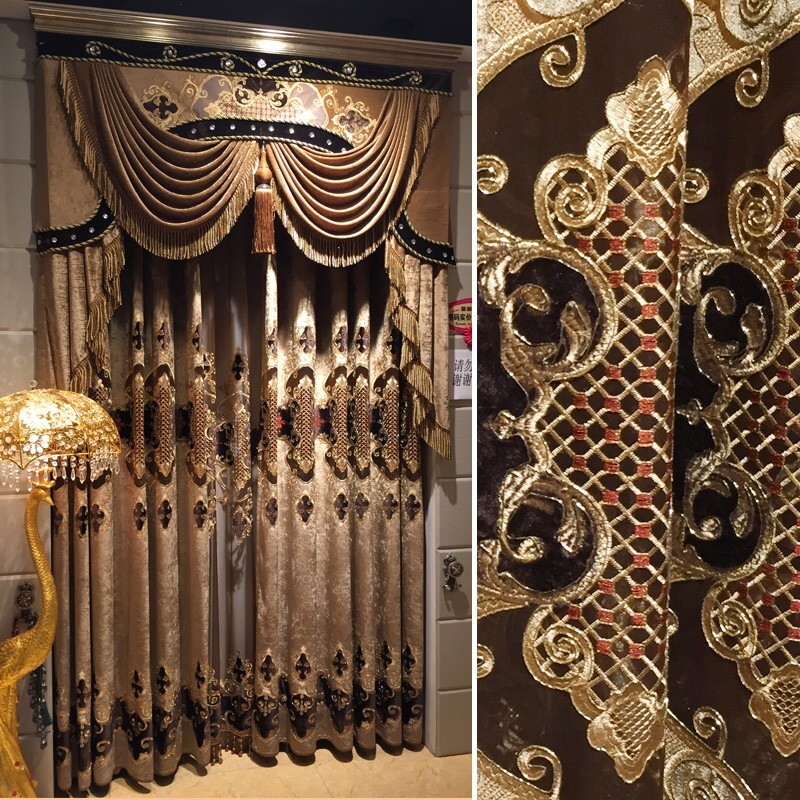 luxury European Retro Embroidery cloth chenille curtain valance tulle M1707