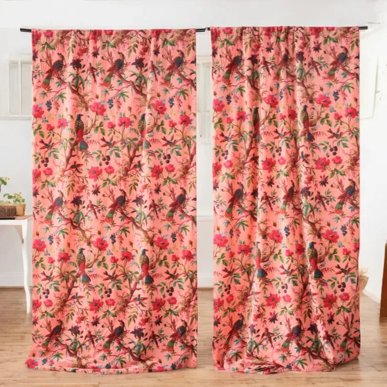 INDIAN VINTAGE COTTON VELVET CURTAIN DRAPE WINDOW DECOR HEAVY DOOR CURTAIN