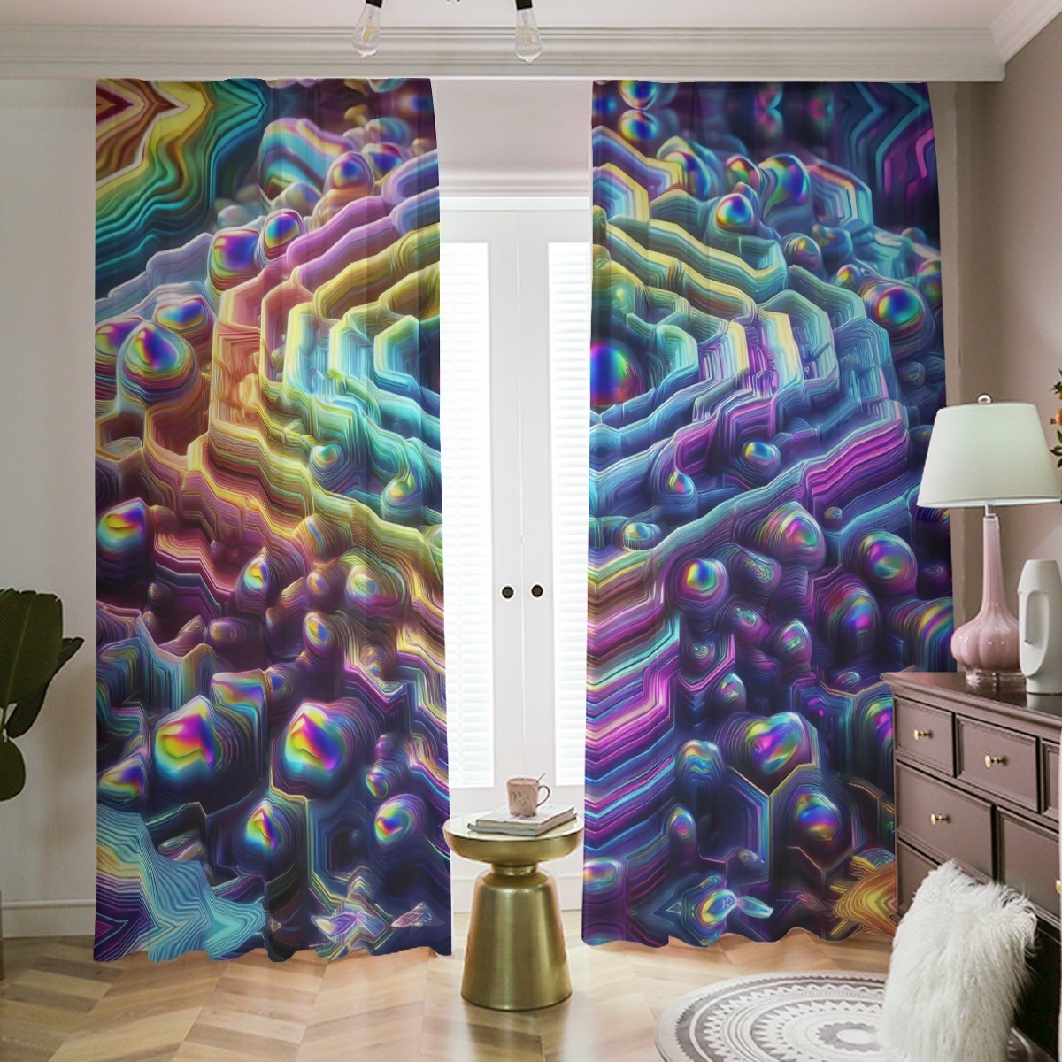 Psychedelic Honeycomb Blackout Curtains Drapes Shades Rod Pocket Tessellation 3D