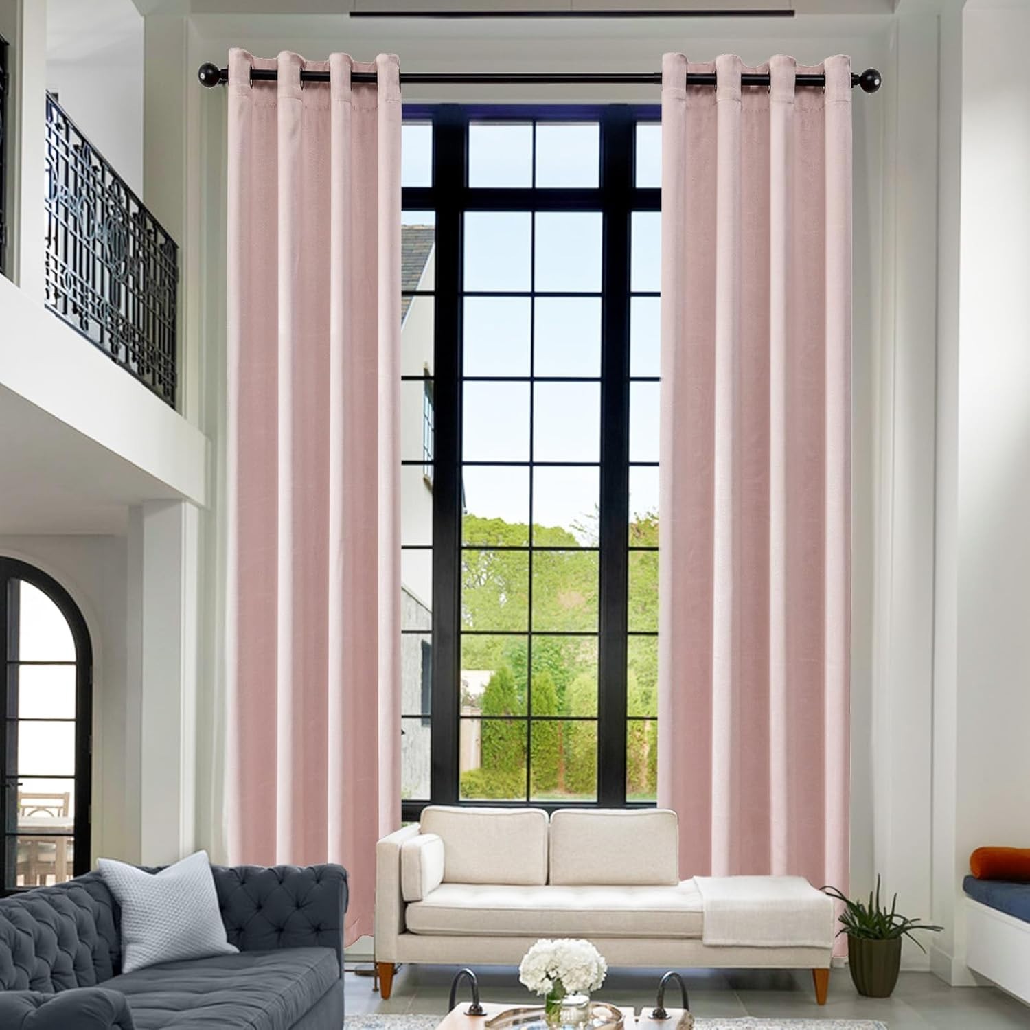 AZRMT Extra Long Pink Blackout Curtains 52×192 (16ft) Floor to Ceiling Polyester