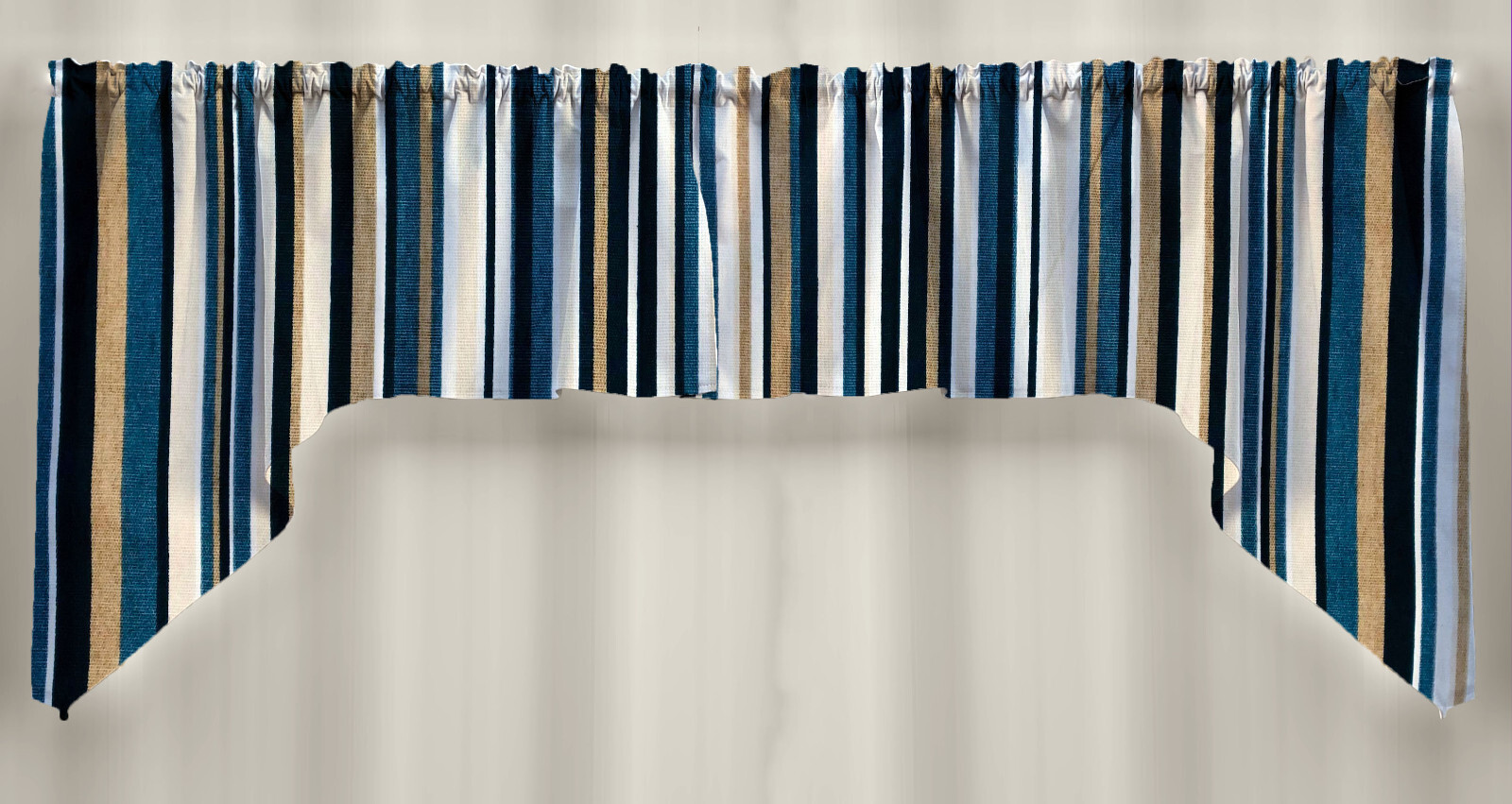 Blue Khaki Beige Stripes Swags, Valances or Curtains
