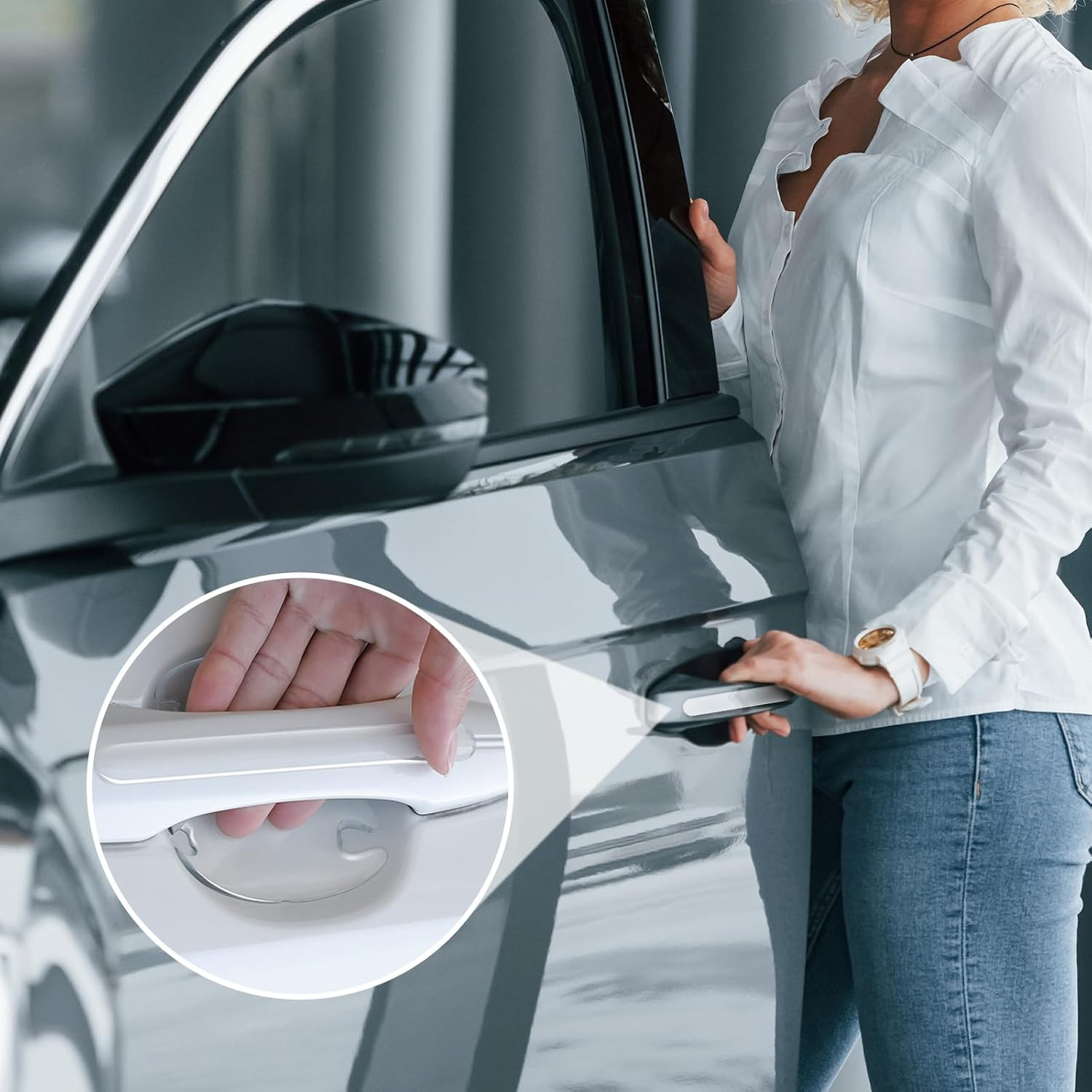 8PCS Clear Car Door Handle Protector – Transparent Anti-Scratch PET Film Sticke