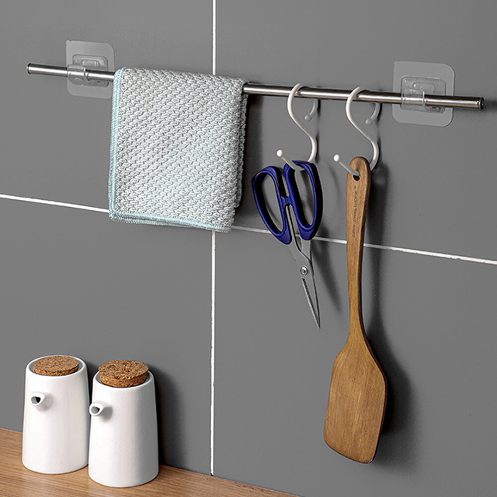 4Pcs Clear ABS Closet Pole Holder Bracket Self Adhesive Bathroom Kitchen Tool