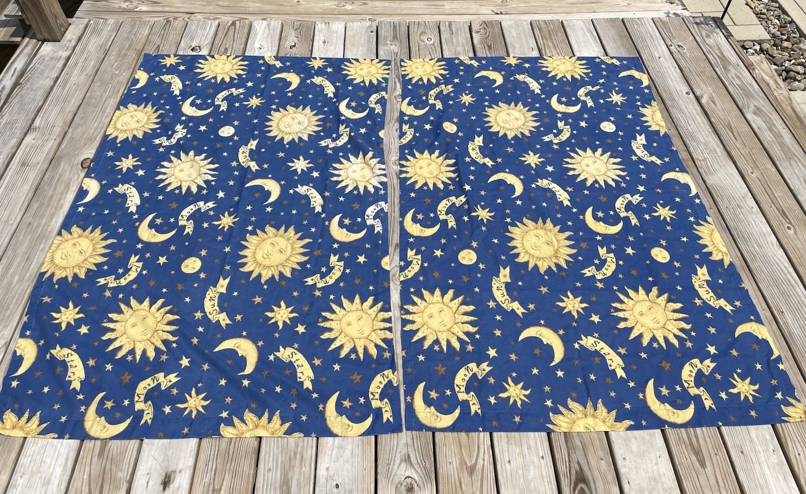 Vintage 1990s Celestial Sun Moon & Stars Window Curtains Valances Set *READ*