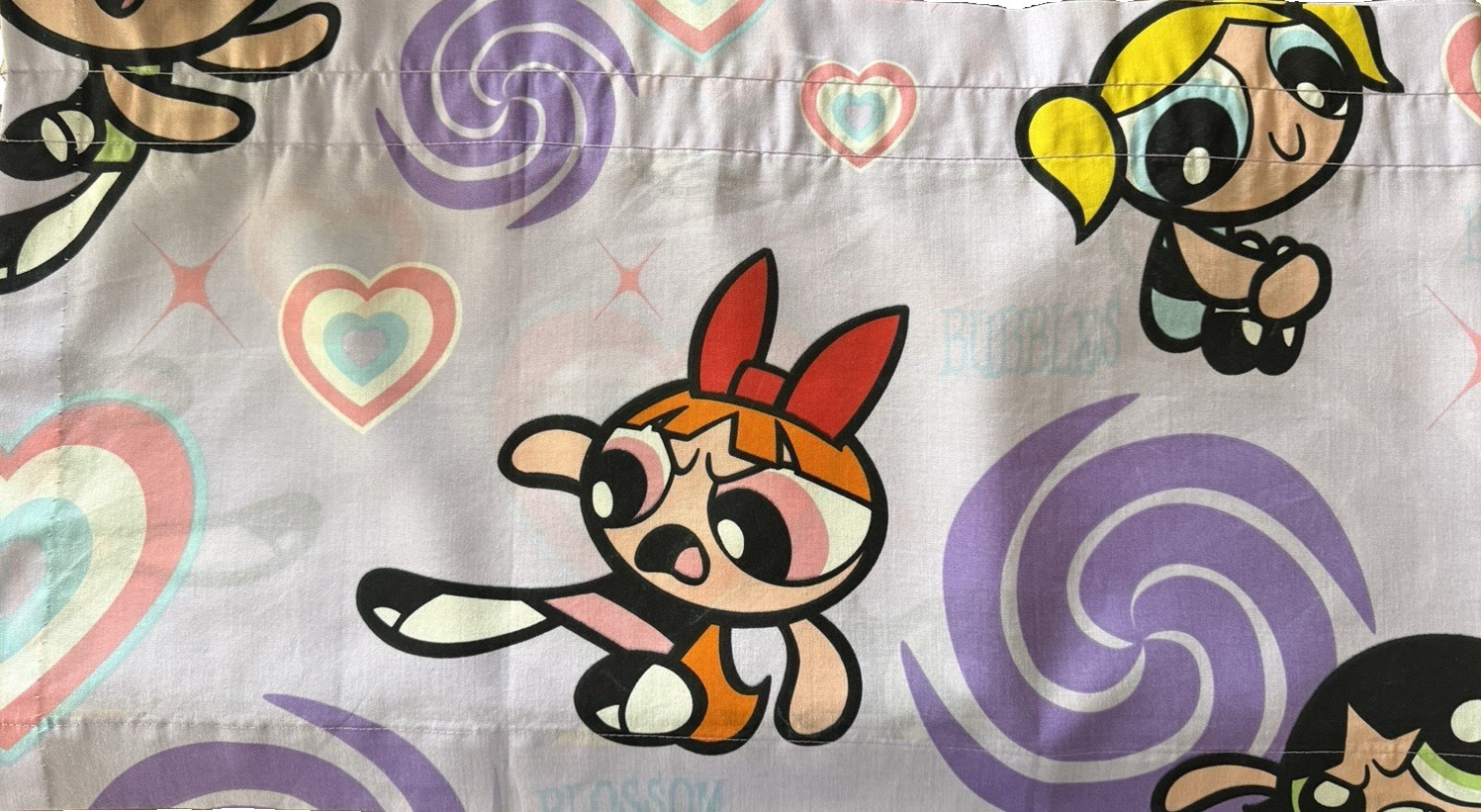 Vintage POWERPUFF GIRLS & Hearts Purple Window Valance