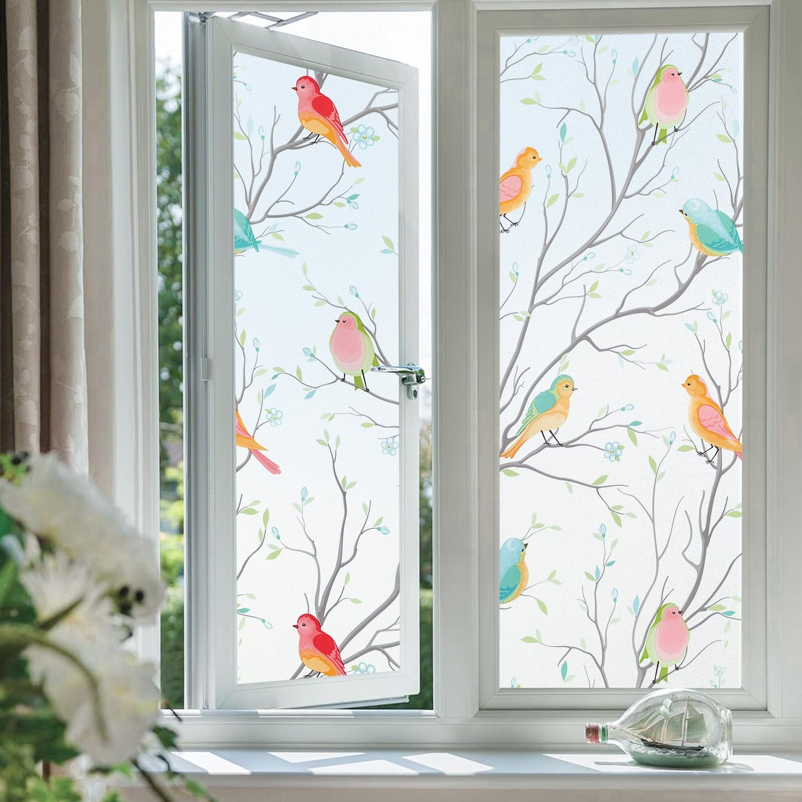 Coavas Frosted Window Privacy Film for Glass, 17.5 x 78.7 Inch, Bird Patterns