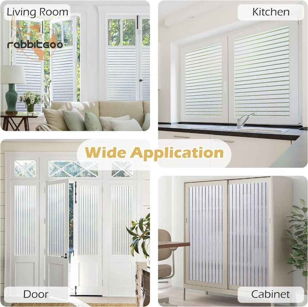 Rabbitgoo Frosted Window Film Privacy Stripe Blinds Static Cling Decorative Home