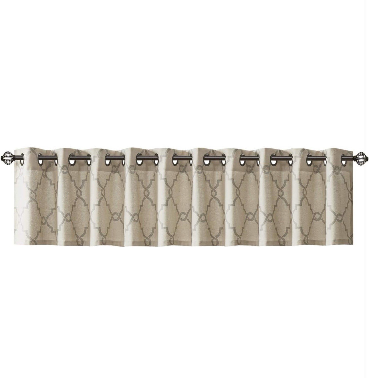 Madison Park Saratoga 50″ x 18″ Fretwork-Print Grommet Valance – Beige / Gray