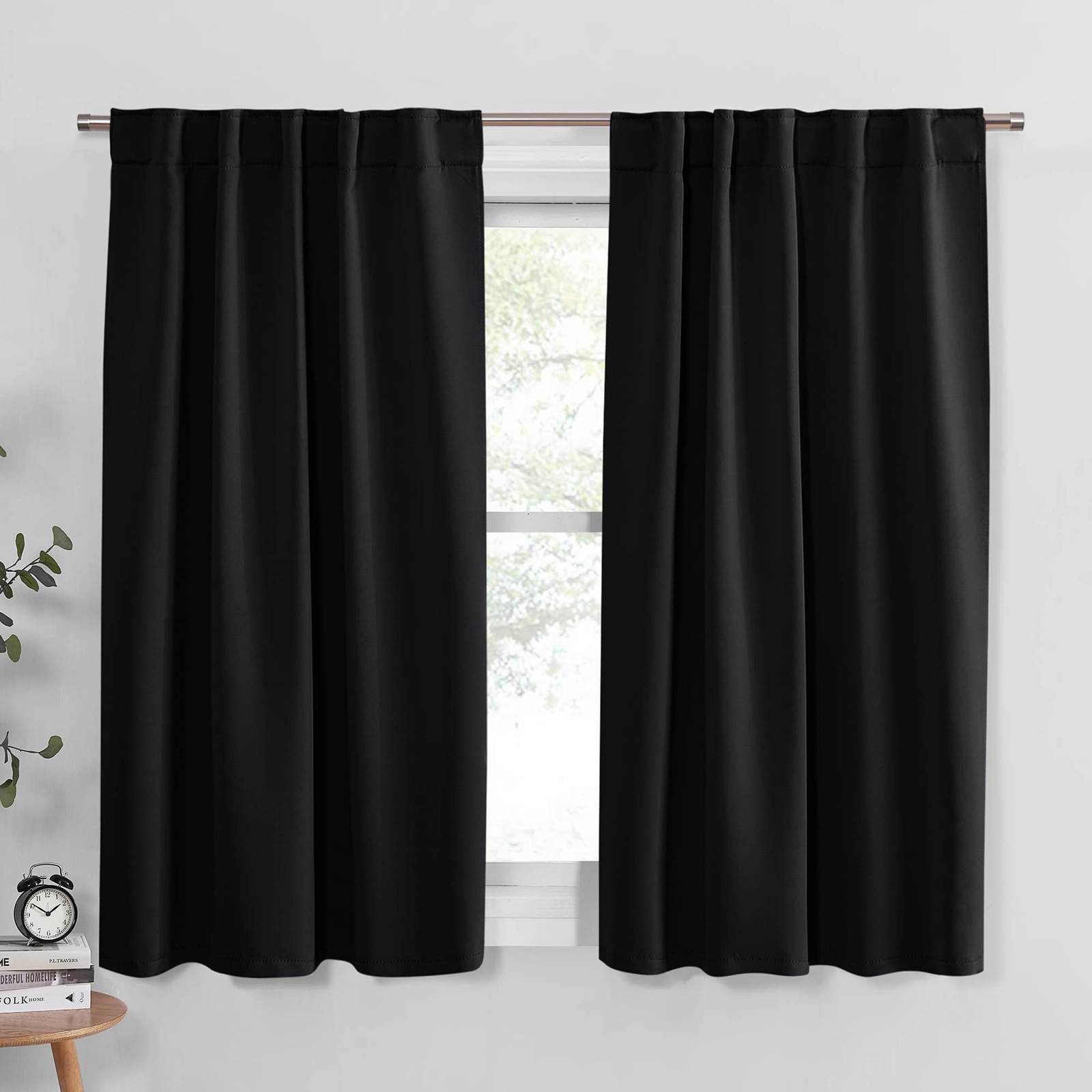 Short Blackout Curtains 45 inch Long -Thermal Insulated Black Curtains, 2 Panels