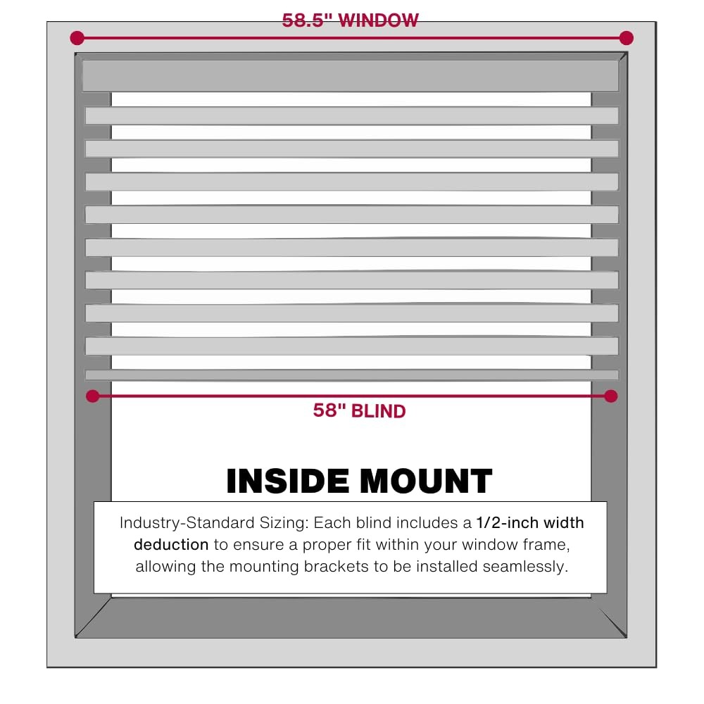 Lotus & Windoware Cordless, 2 Inch Faux Wood Blind, 58.5″ Wide x 48″ Long, Wi…