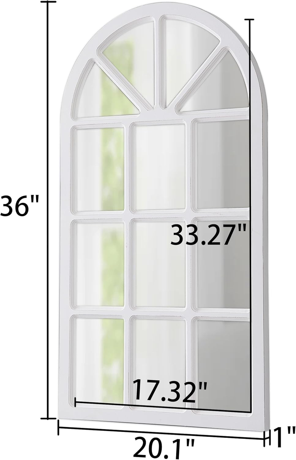 Rustic Arched Window Pane Mirror 20 X 36 Inch, Hanging Distressed White Window M