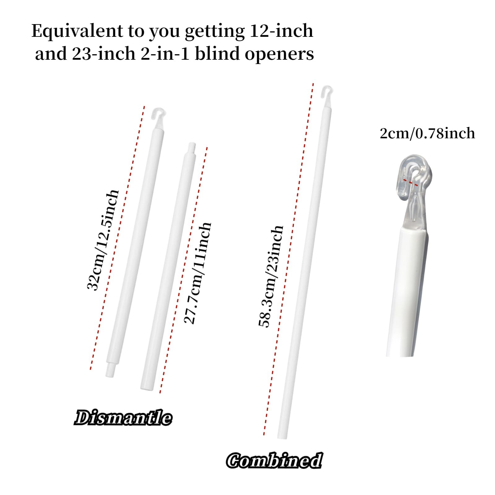 24 Inch Plastic Blind Rods, Foldable Blind Wand , White, 2 Pack with Hook, Li…