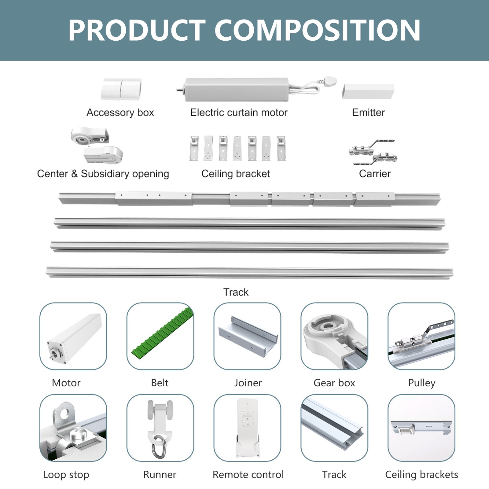 6.2m Motorized Curtain Track Rail 20.3ft Wifi Remote Control