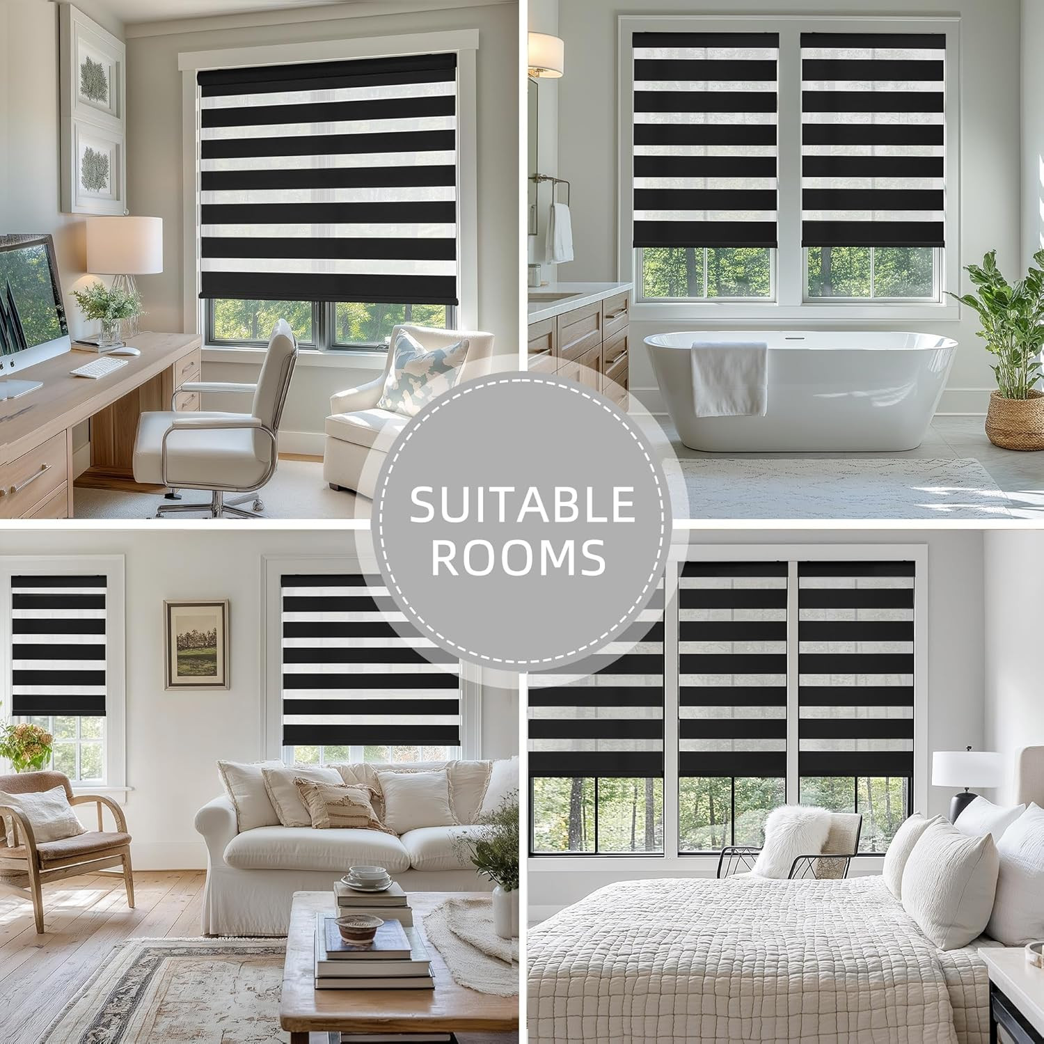 ChrisDowa Cordless Zebra Blinds for Windows, Dual Layer Free-Stop Light Filterin