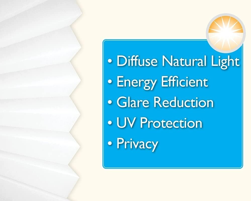No Tools Light Filtering Pleated Fabric Shade White, 36″ W x 72″ L, 1 Pack