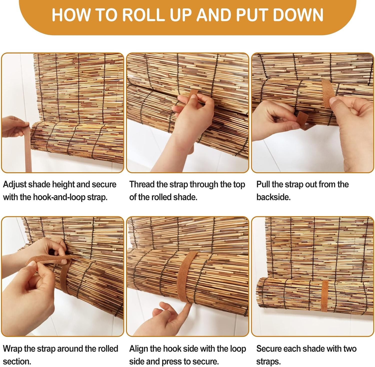 3 Pcs Bamboo Shades Outdoor Reed Roll Up Blinds 72″ W x 72″ H Blackout Sunshade