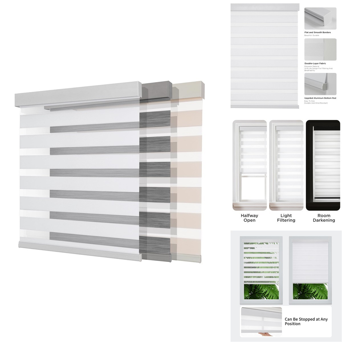 Joydeco Cordless Zebra Blinds (Pro) White 22″W x 75″H