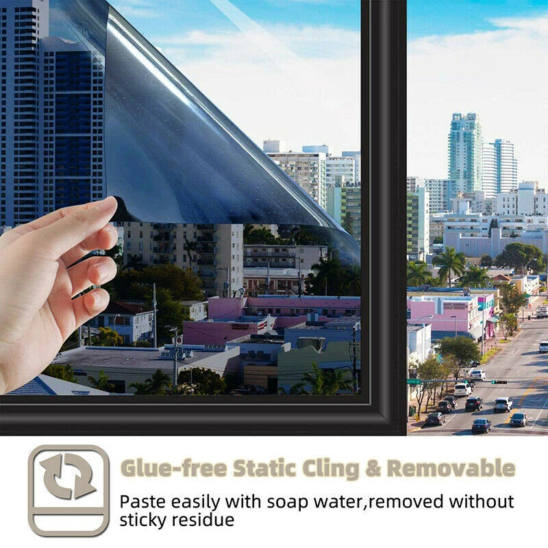 For House Glass Mirror Reflective One Way Privacy Tint Window Film Black VLT:5%