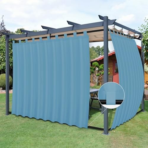 Outdoor Patio Curtains Detachable Tab Top 110″W x 120″L (Pack of 2) Sky Blue