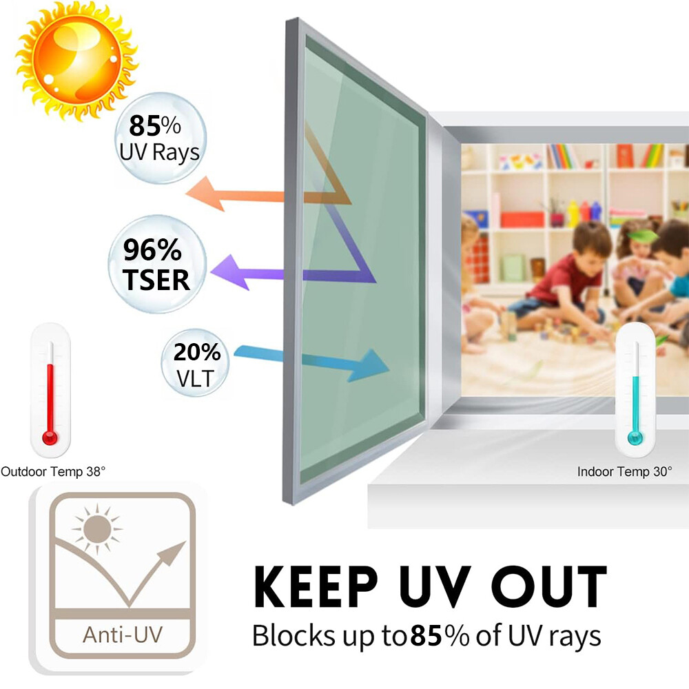 78.7″ One Way Mirror Tint Window Film Privacy Protect UV Reflective Sun Block
