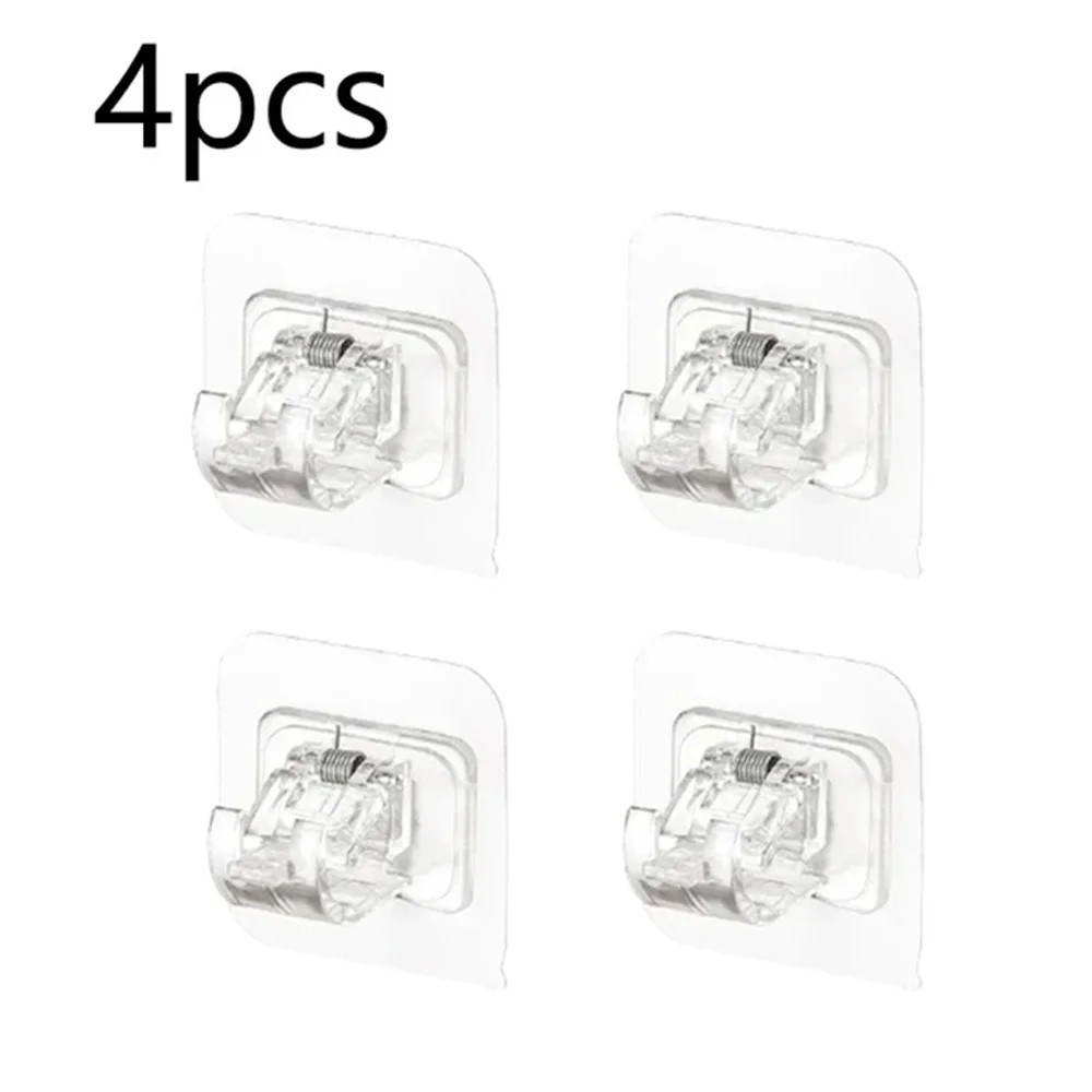 4,8PCS Nail Free Adjustable Curtain Rod Clip Brackets Self Adhesive Holder Hooks