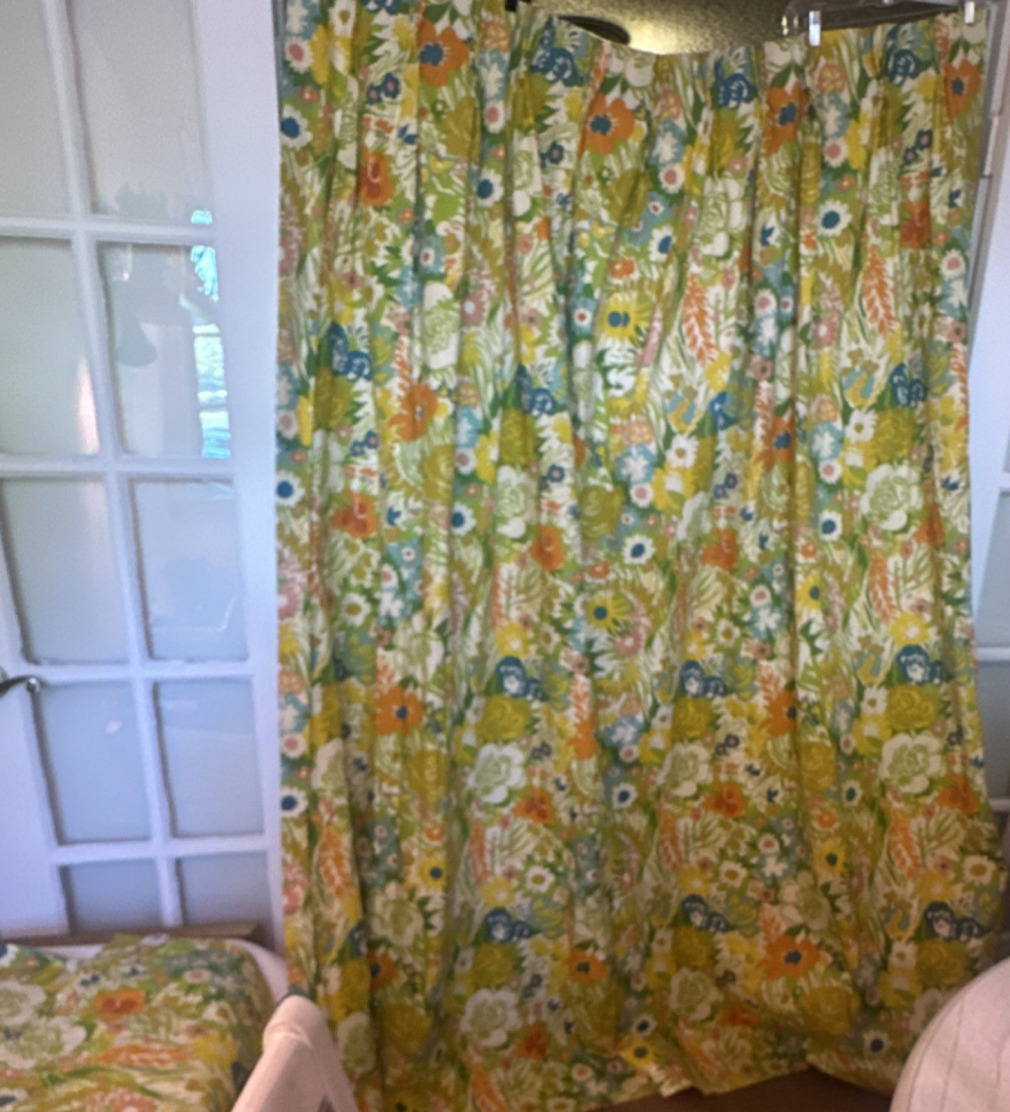 Handmade 70’s Vintage Floral Pinch Pleat Retro Curtain Panel & 2 Valances Heavy