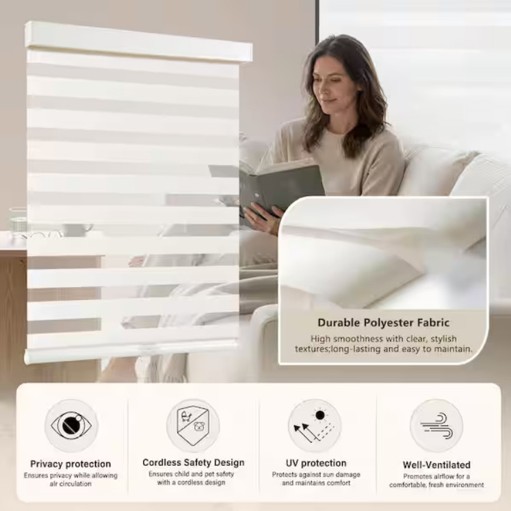 8x -AOSKY Zebra Blinds Cordless Shades-Dual Layer Light Filtering, 21 in x 72 in