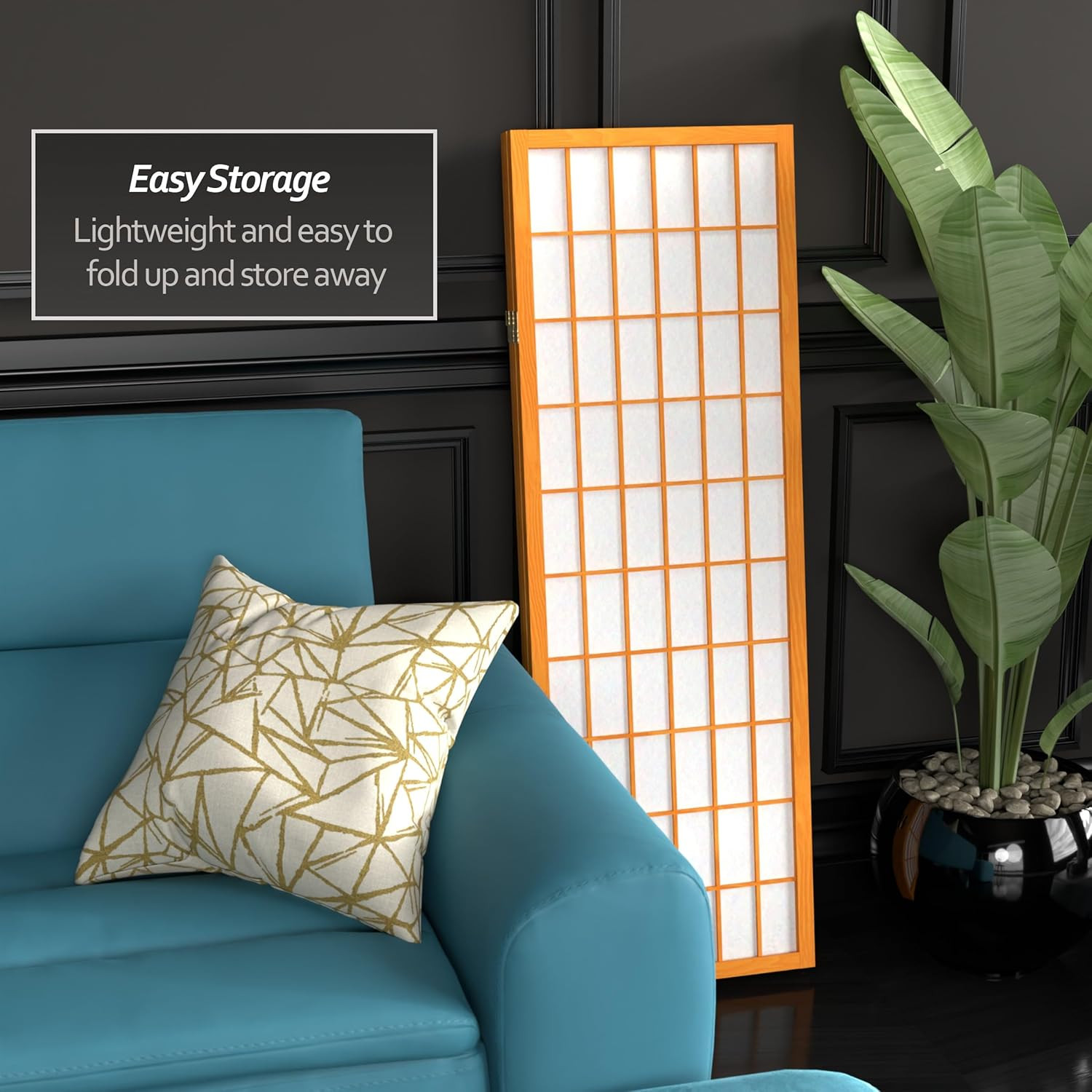 4 Ft Honey Shoji Screen – 3 Panel Short Window Pane Divider
