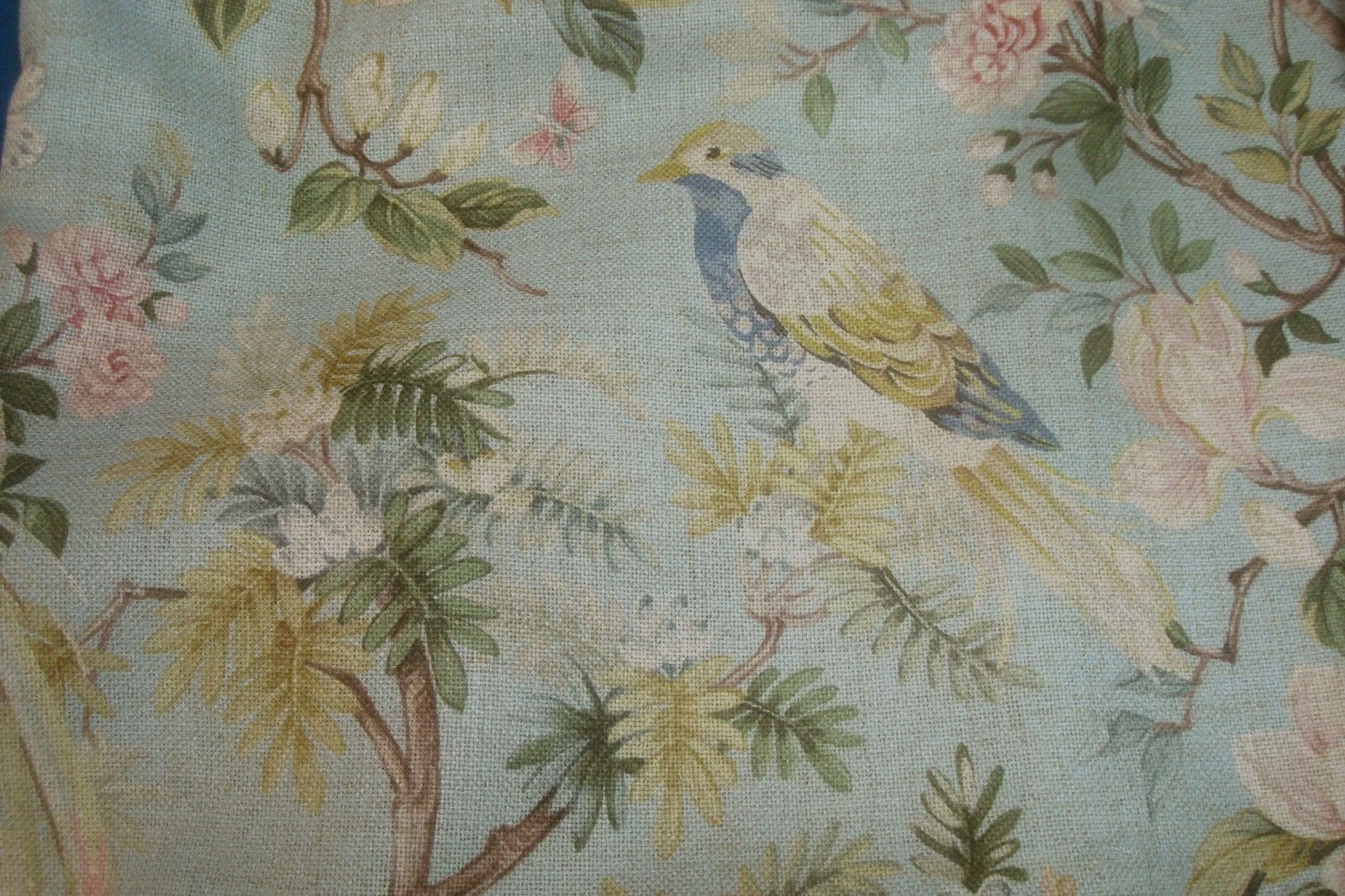 NWT Envogue 2 pc Window Curtains Dogwood Floral w/ Birds Aqua ea 37″ x 96″ lg