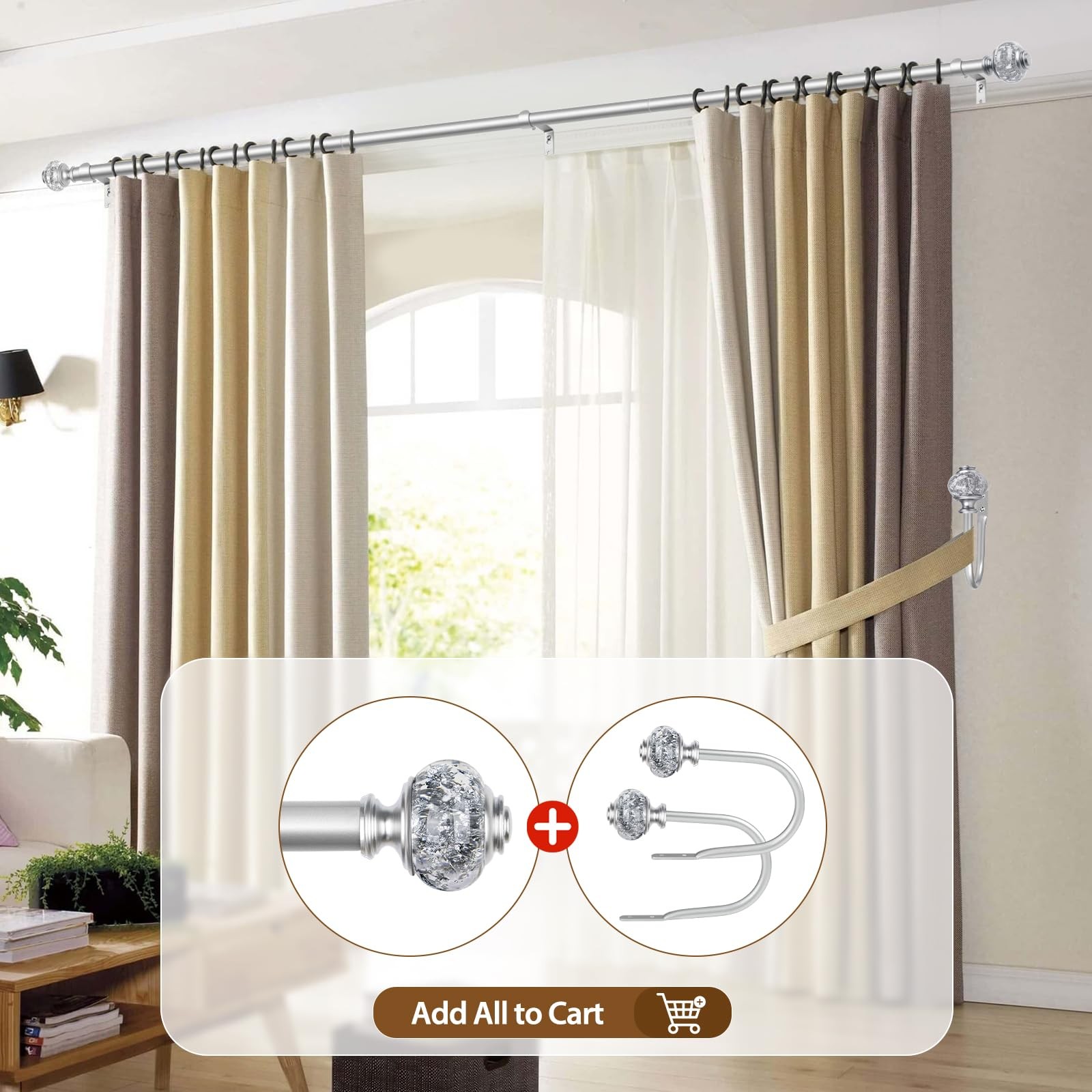 Curtain Rod 32 to 58 Inches (2.6-4.8ft), 7/8 inch Telescoping Splicing Curtai…