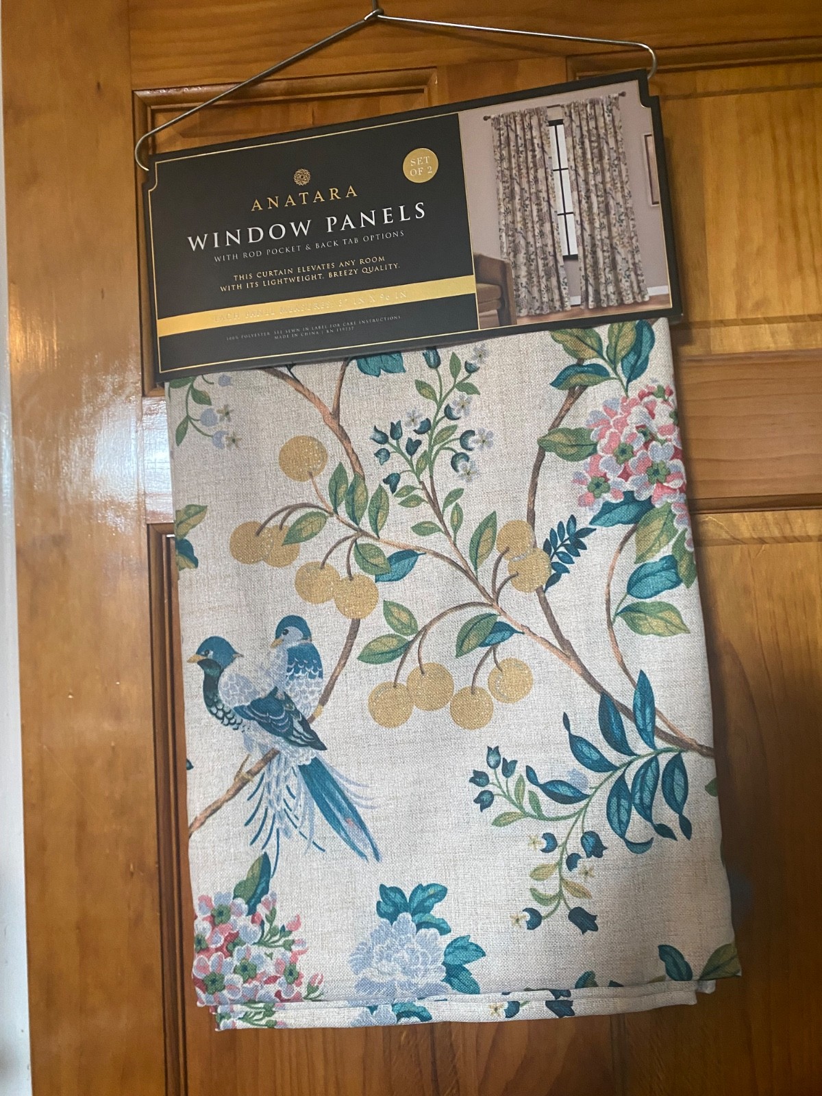 Anatara Bird Floral Curtain Panels Set of 2 38×84 NEW Drapes
