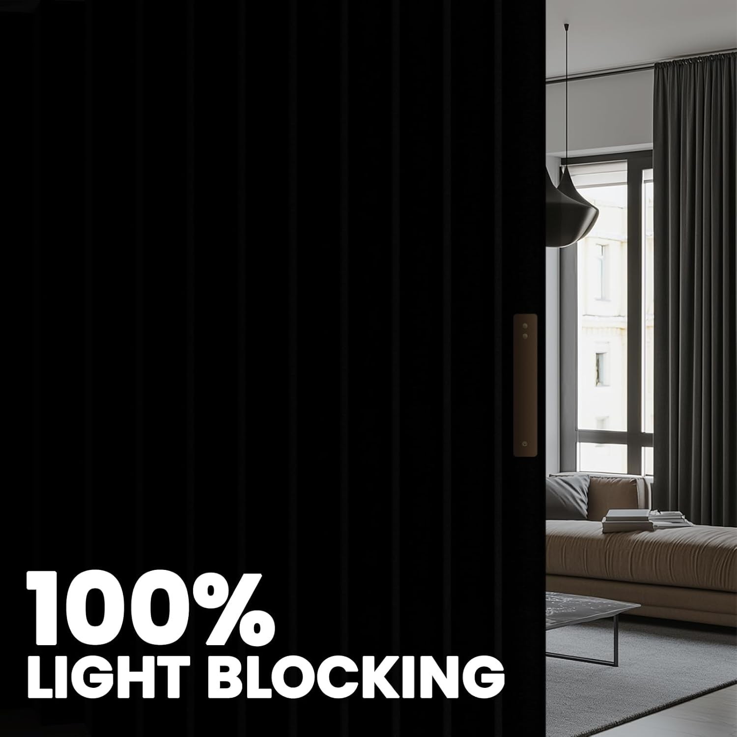 100% Blackout Accordion Room Divider Curtains – with Flexible Ceiling Track T…