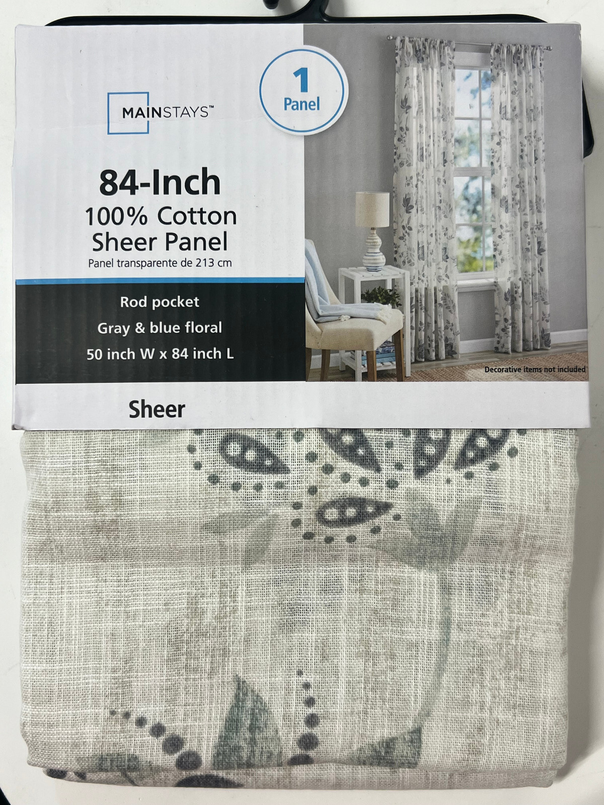 LOT OF 4 Mainstays 100% Cotton Indoor 84″ Sheer Rod Pocket Single Panels