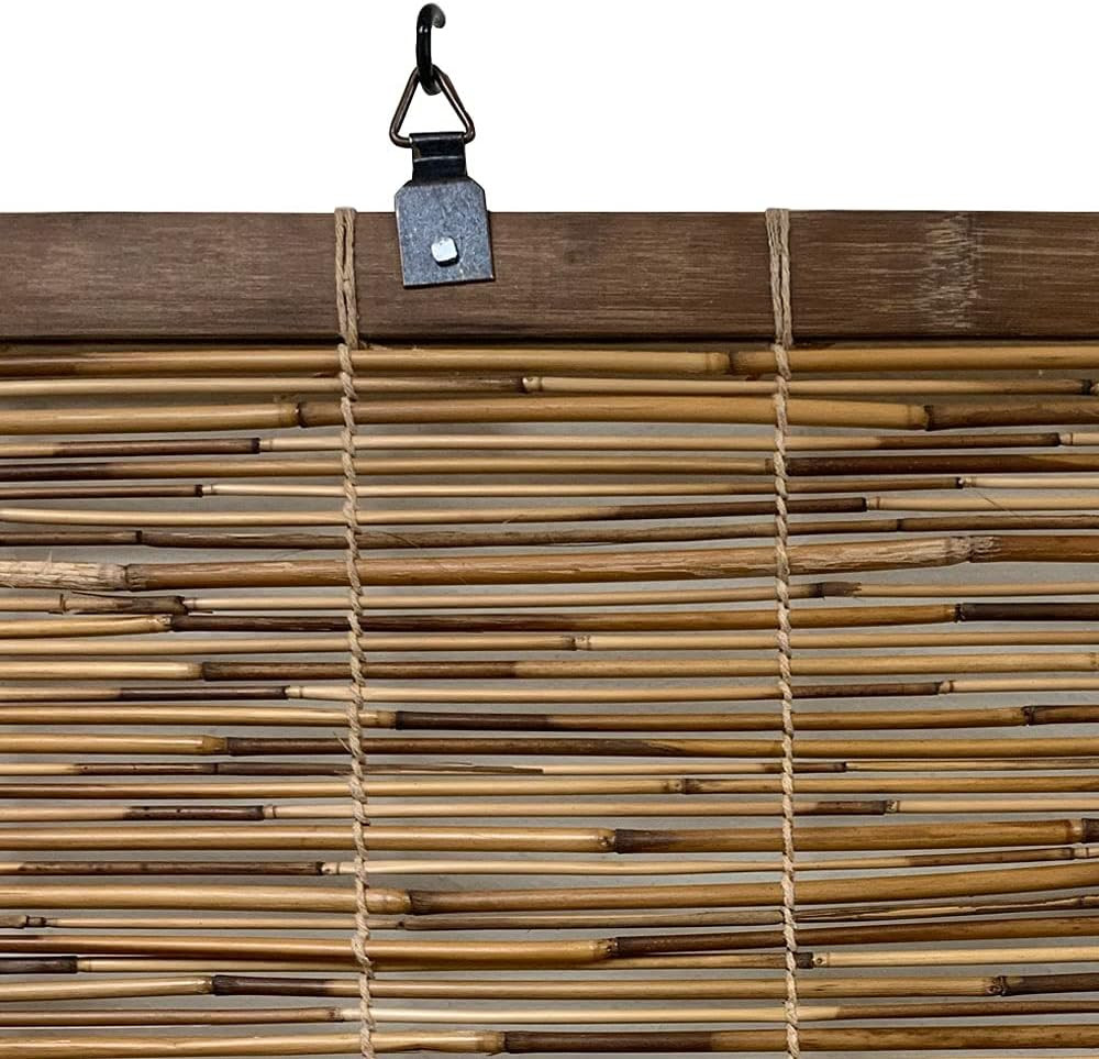 Cord-Free Bamboo Roll-Up Shades, Light-Filtering, 72×72 in, Coffee Color