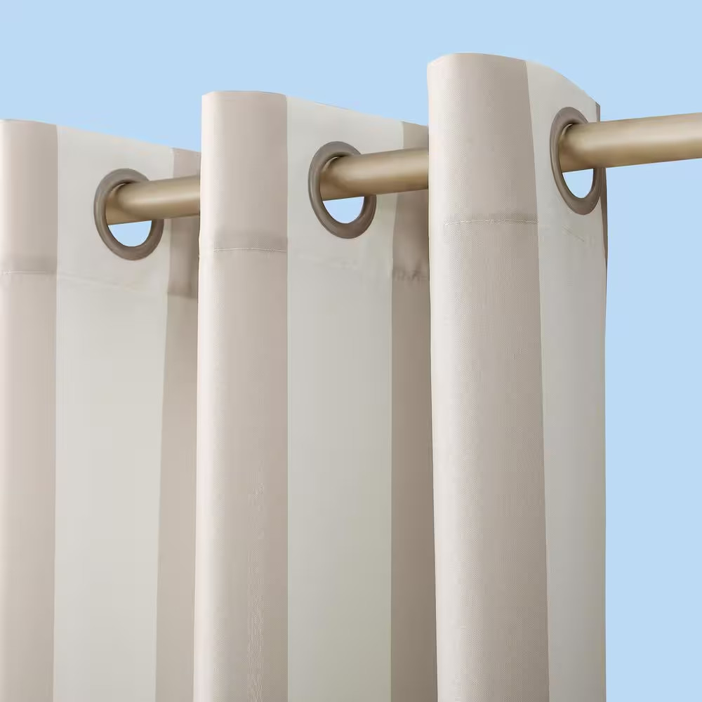 Valencia Cabana Stripe Indoor/Outdoor UV Protectant Curtain Panel in Khaki-54 In