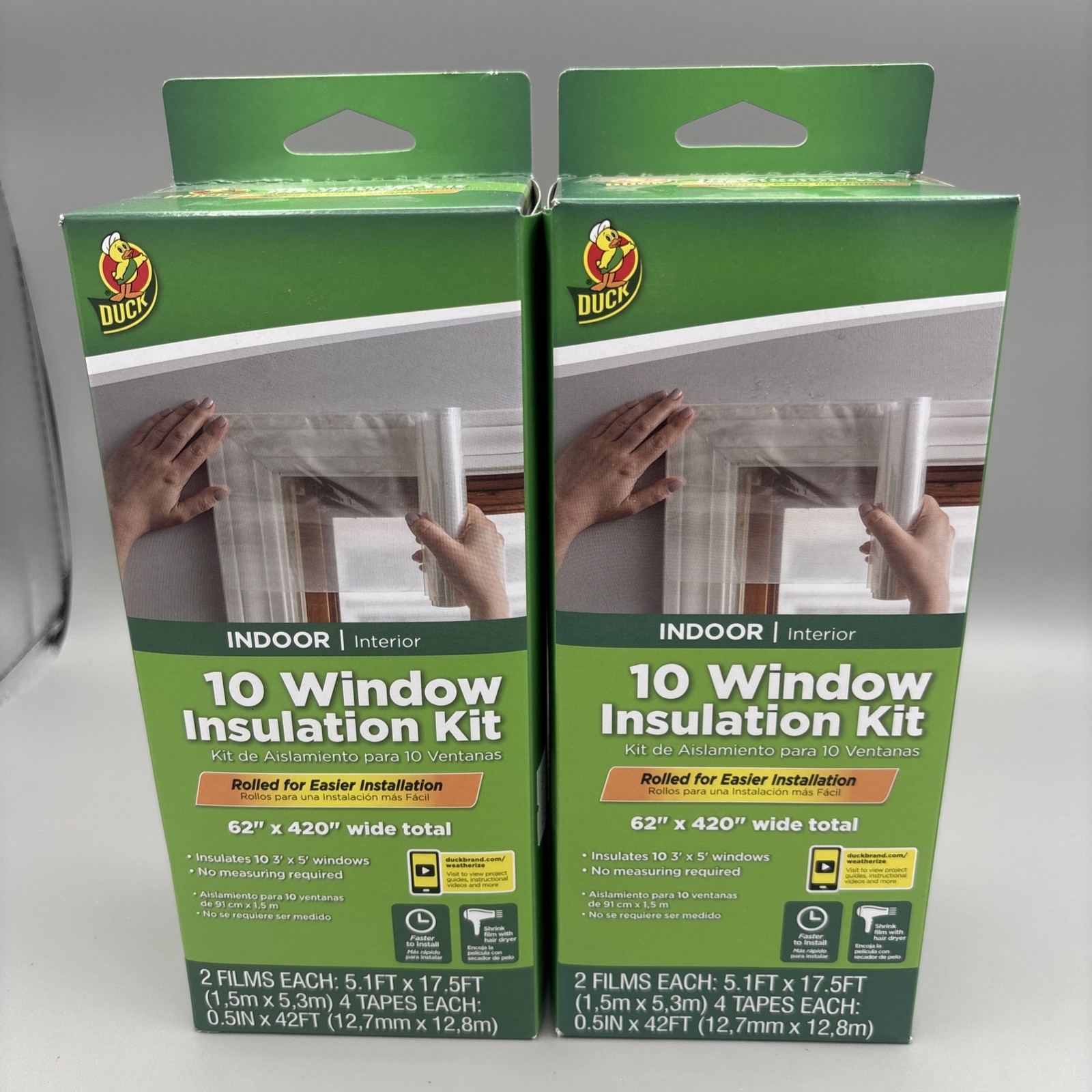 2 Box Lot – Duck Brand Indoor 62 inch x 420 inch 10 Window Insulation Kit NEW