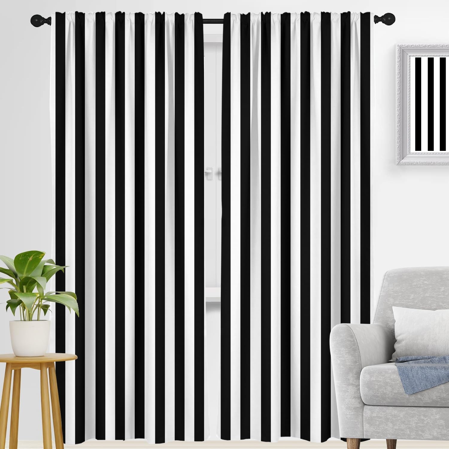 Black and White Window Curtain Long Striped Simple Trendy Farmhouse
