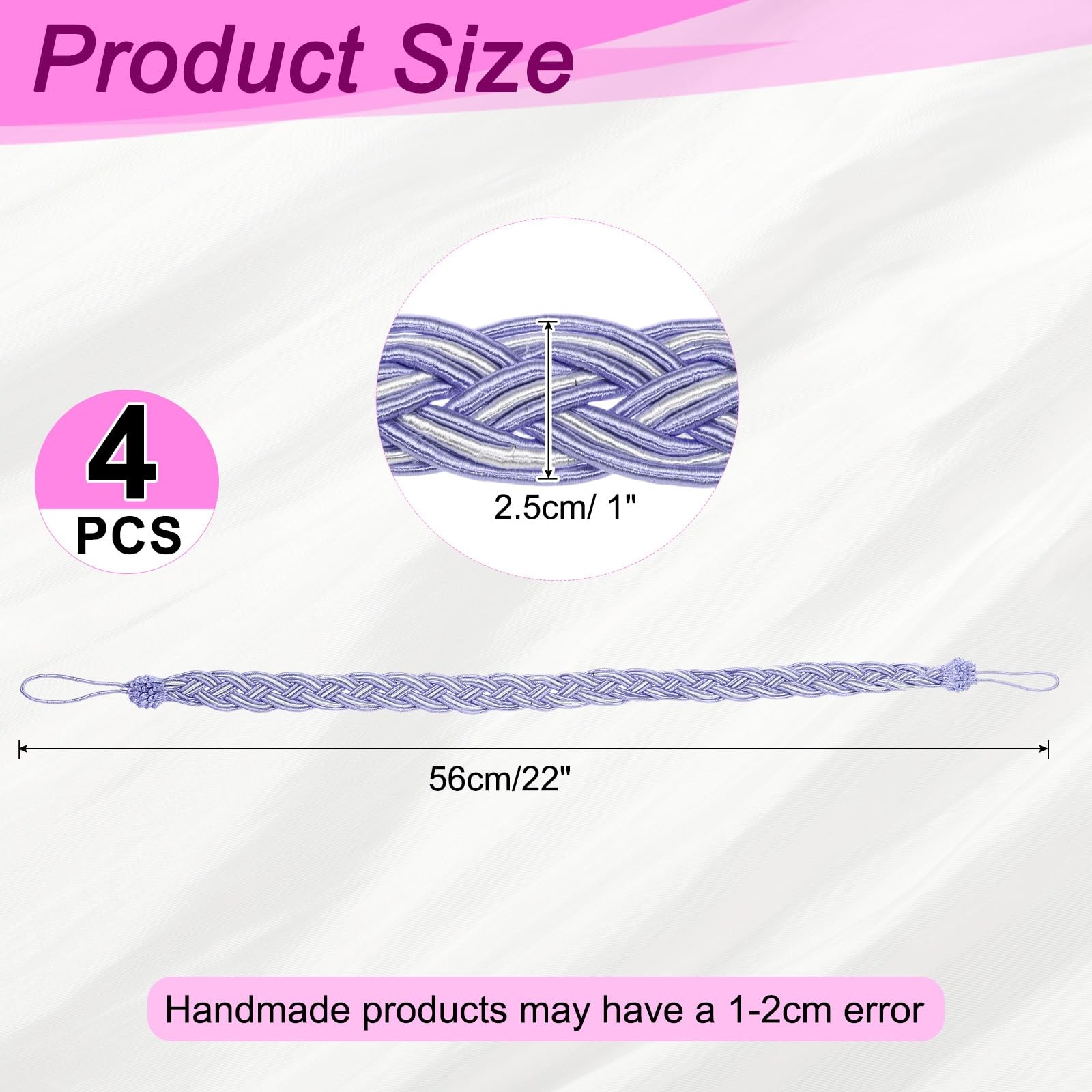 uxcell 4 Pcs Curtain Tiebacks, 56cm/22 Braided Drapery Holdback Light Purple