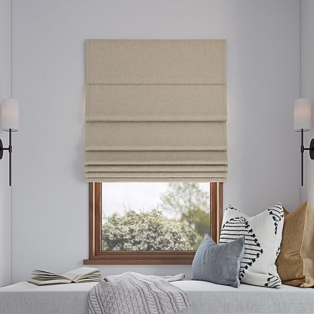 27″x64″ Sun Zero 100% Blackout Pryer Textured Cordless Roman Window Shade Stone