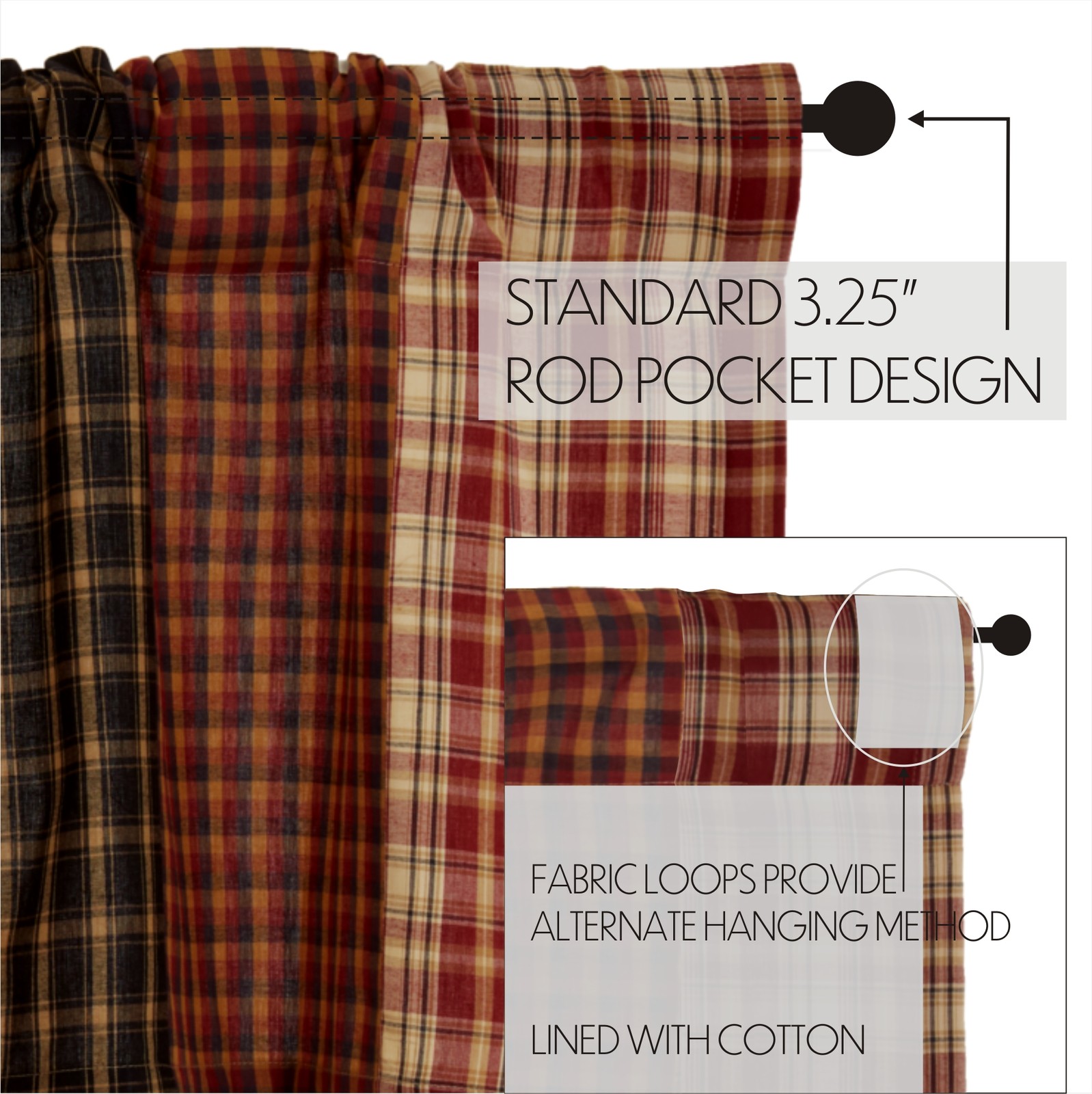 Beckham Rustic Valance Patchwork Rust Khaki Soft Black 16×72″ VHC Brands