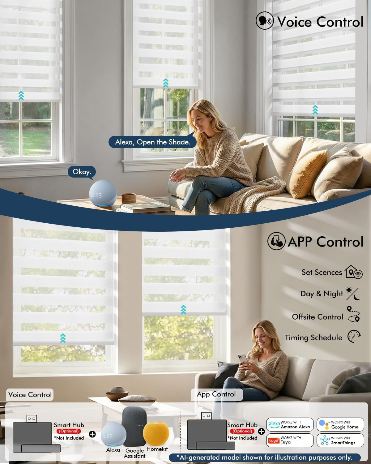 No Drill Motorized Zebra Blinds with Remote,Cordless Shades Dual Layer,Thermal I