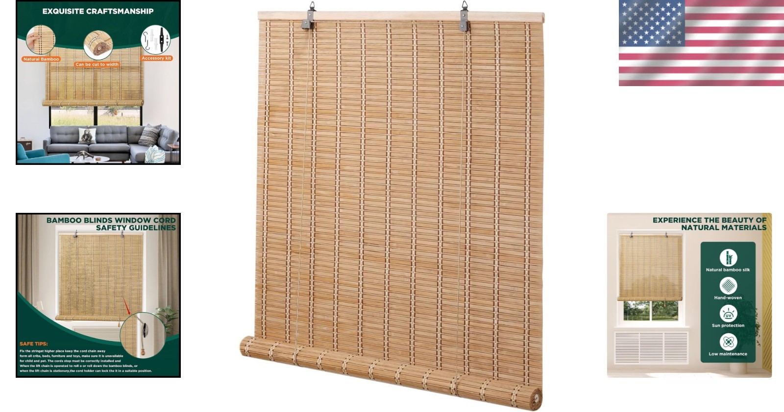 Elegant Natural Bamboo Blinds – Custom Sizes, Semi-Sheer Light Filtering Shades